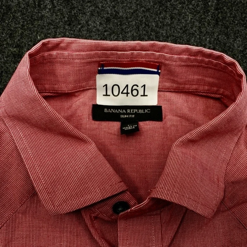Banana Republic Western Shirt Mens Large Red Slim Fit Micro Check Snap Button